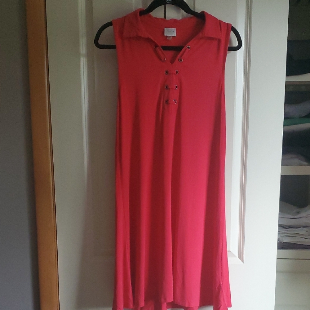 Sleeveless Red Dress with Button Detail